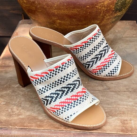 J Crew Mules Heels size 10 Marlow Southwestern wicker aztec white NEW - Picture 5 of 10